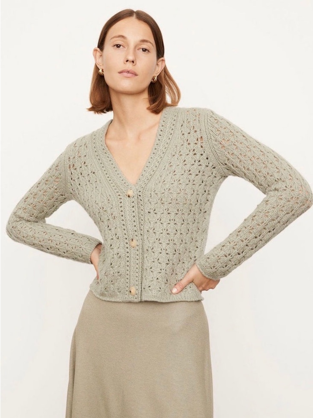 Vince Crochet Wool and Cashmere Sweater Cardigan
